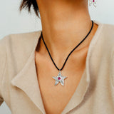 Dazzling Single Stars Black String Necklace