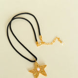 Dazzling Single Stars Black String Necklace