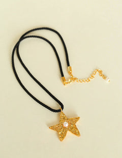 Dazzling Single Stars Black String Necklace