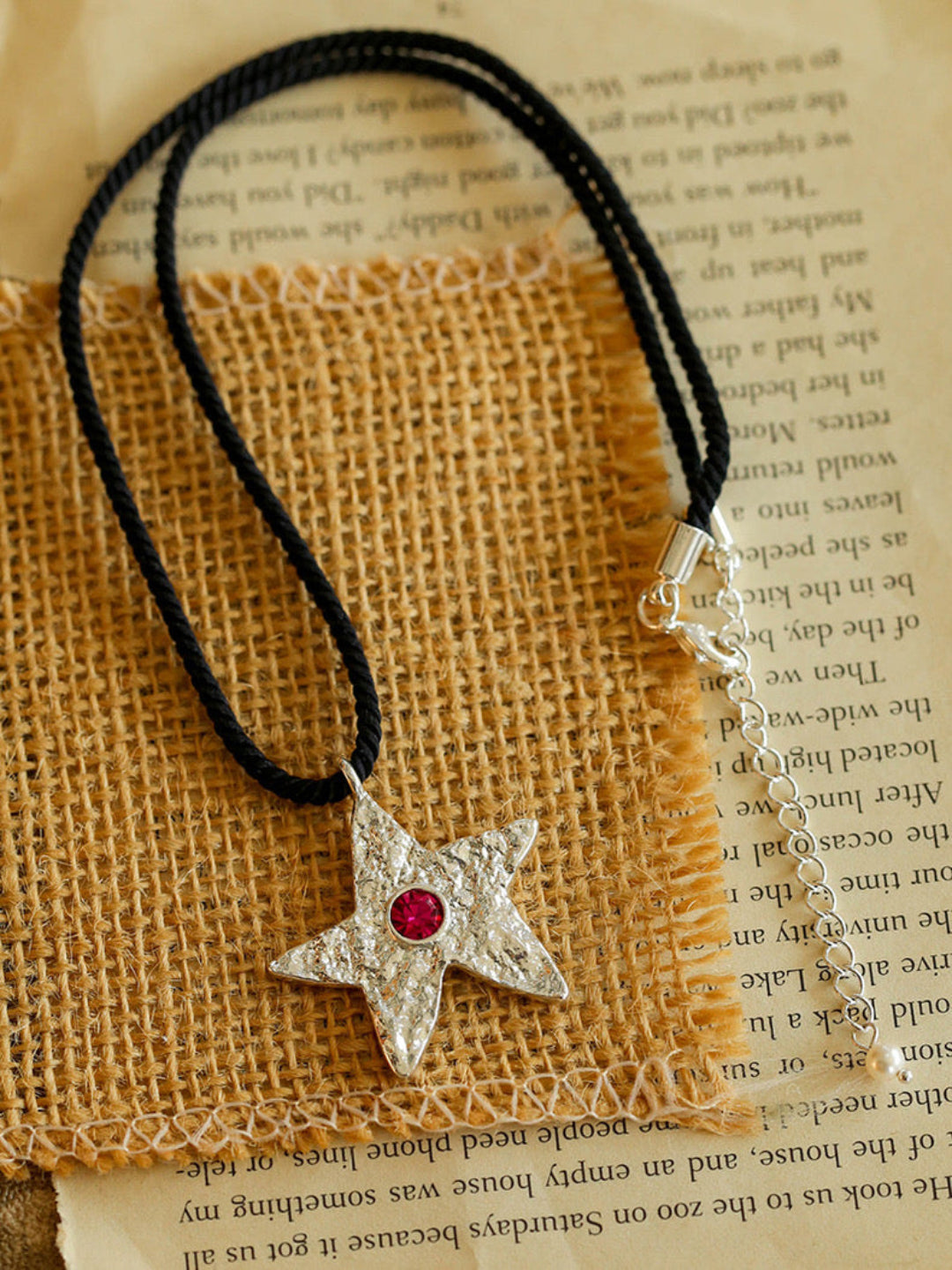 Dazzling Single Stars Black String Necklace