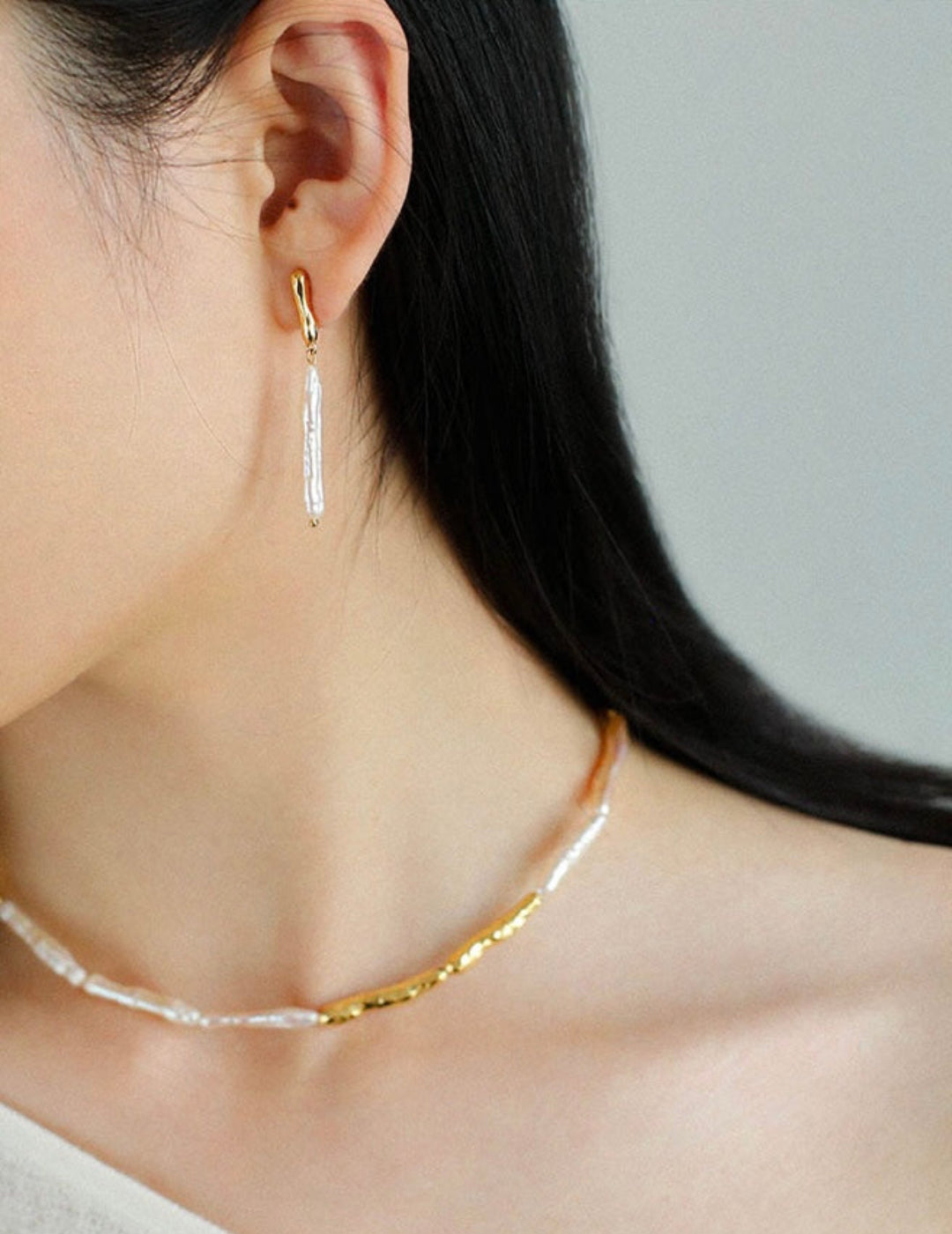 Simple Long Baroque Toothpick Pearl Necklace