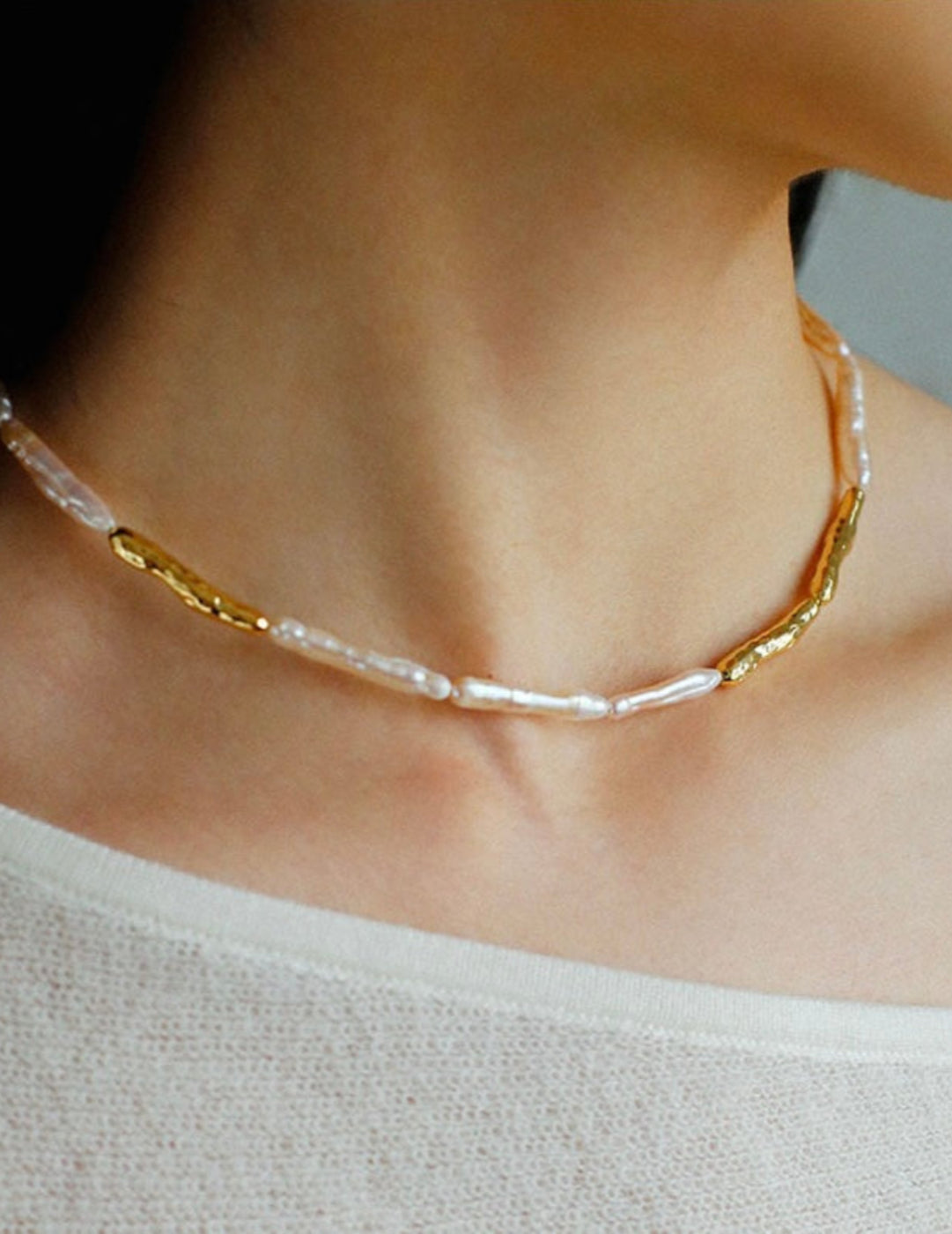 Simple Long Baroque Toothpick Pearl Necklace