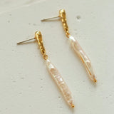 Simple Long Baroque Toothpick Pearl Earrings