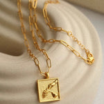 Vintage Gold Embossed Square Necklace