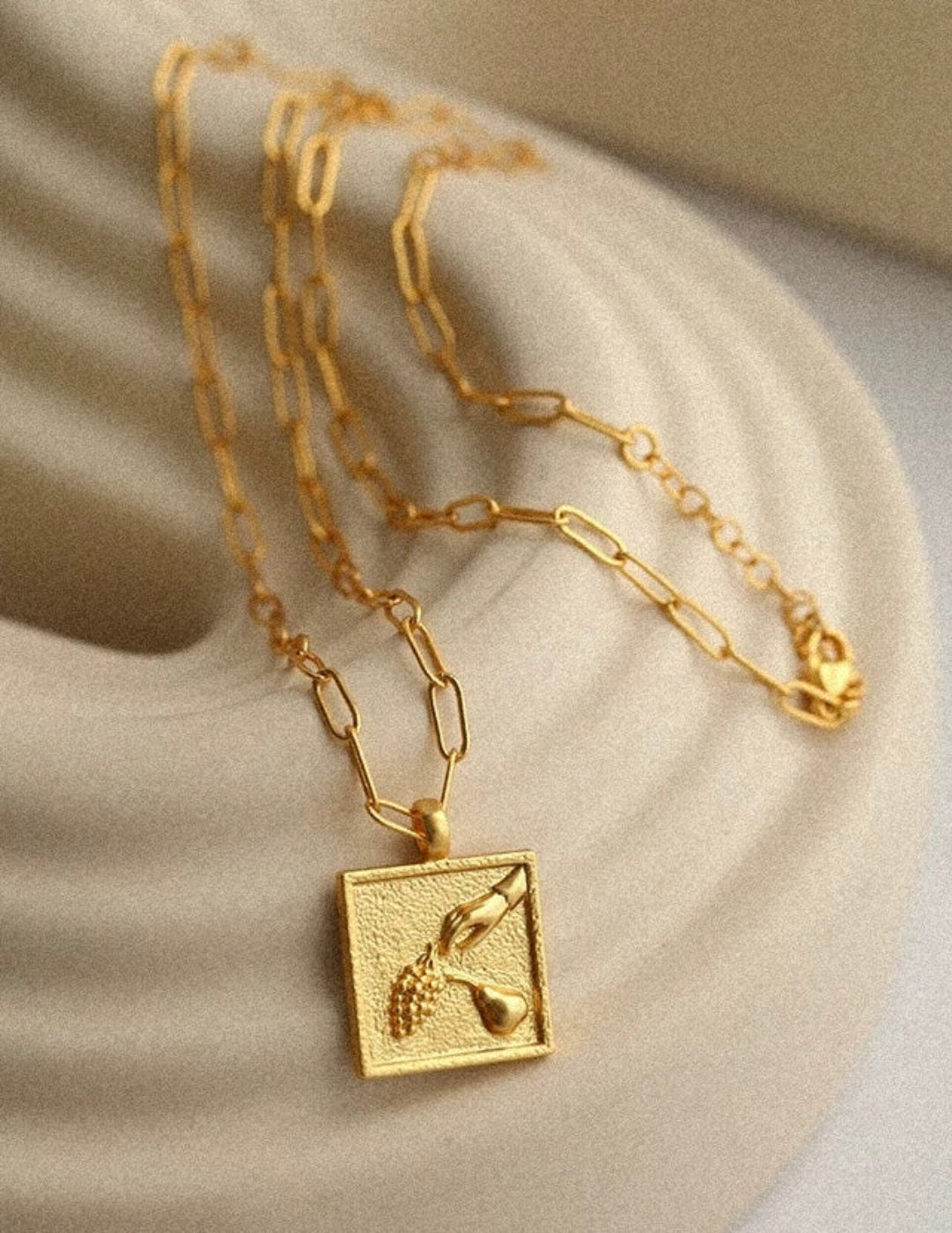 Vintage Gold Embossed Square Necklace