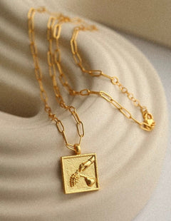 Vintage Gold Embossed Square Necklace