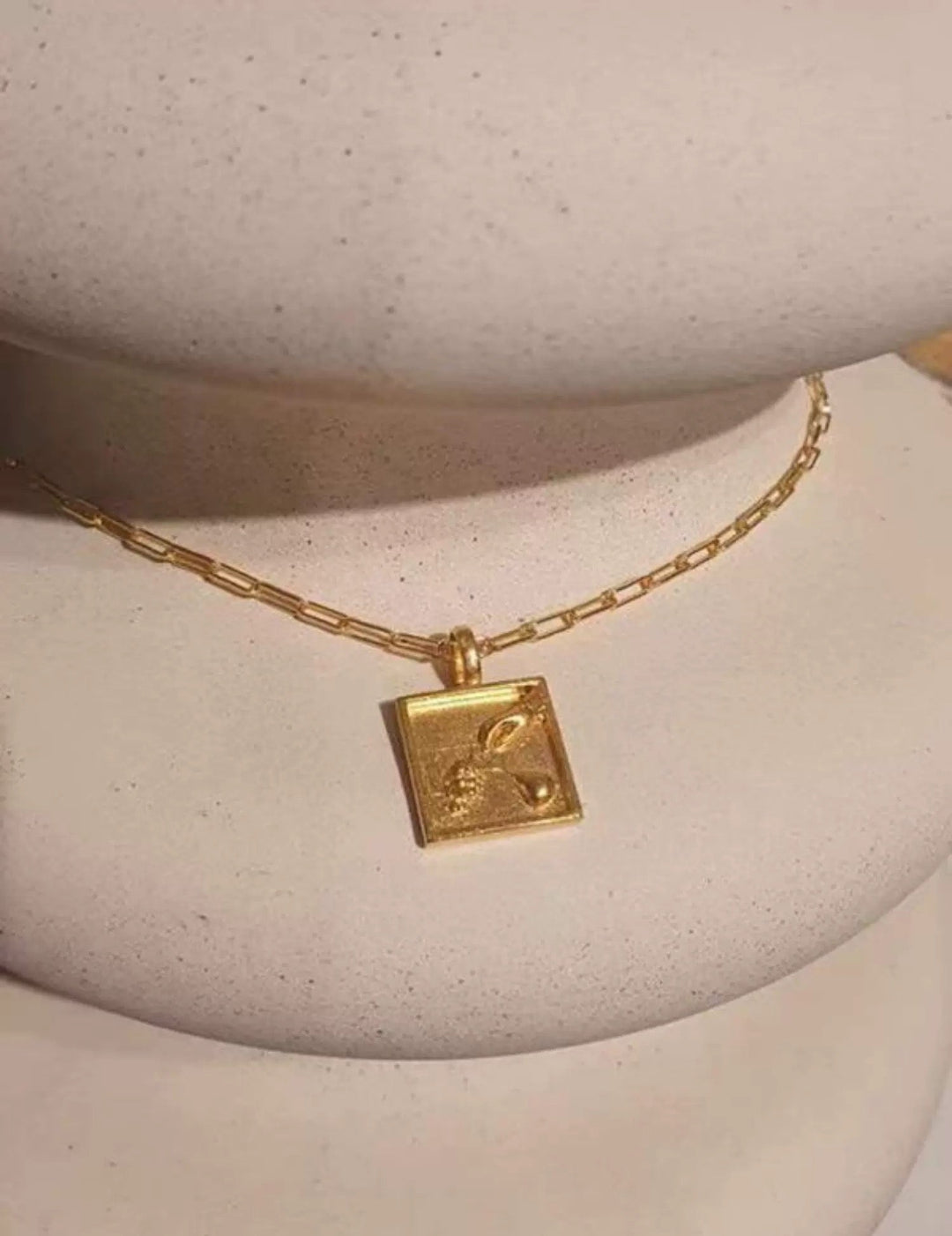 Vintage Gold Embossed Square Necklace