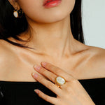 Oval White Mother of Pearl Open Ring