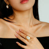 Oval White Mother of Pearl Open Ring