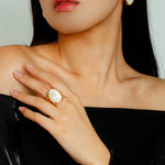 Oval White Mother of Pearl Open Ring