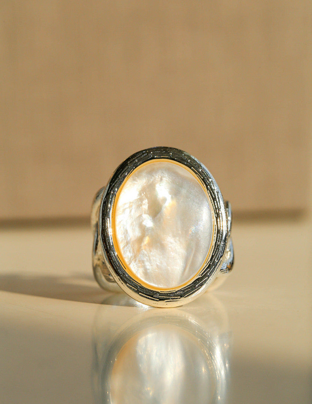 Oval White Mother of Pearl Open Ring