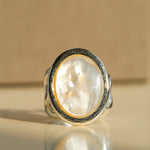 Oval White Mother of Pearl Open Ring