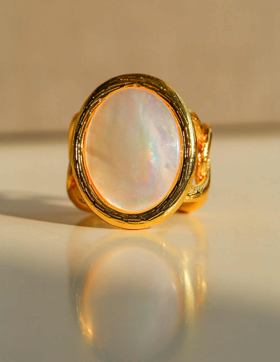 Oval White Mother of Pearl Open Ring