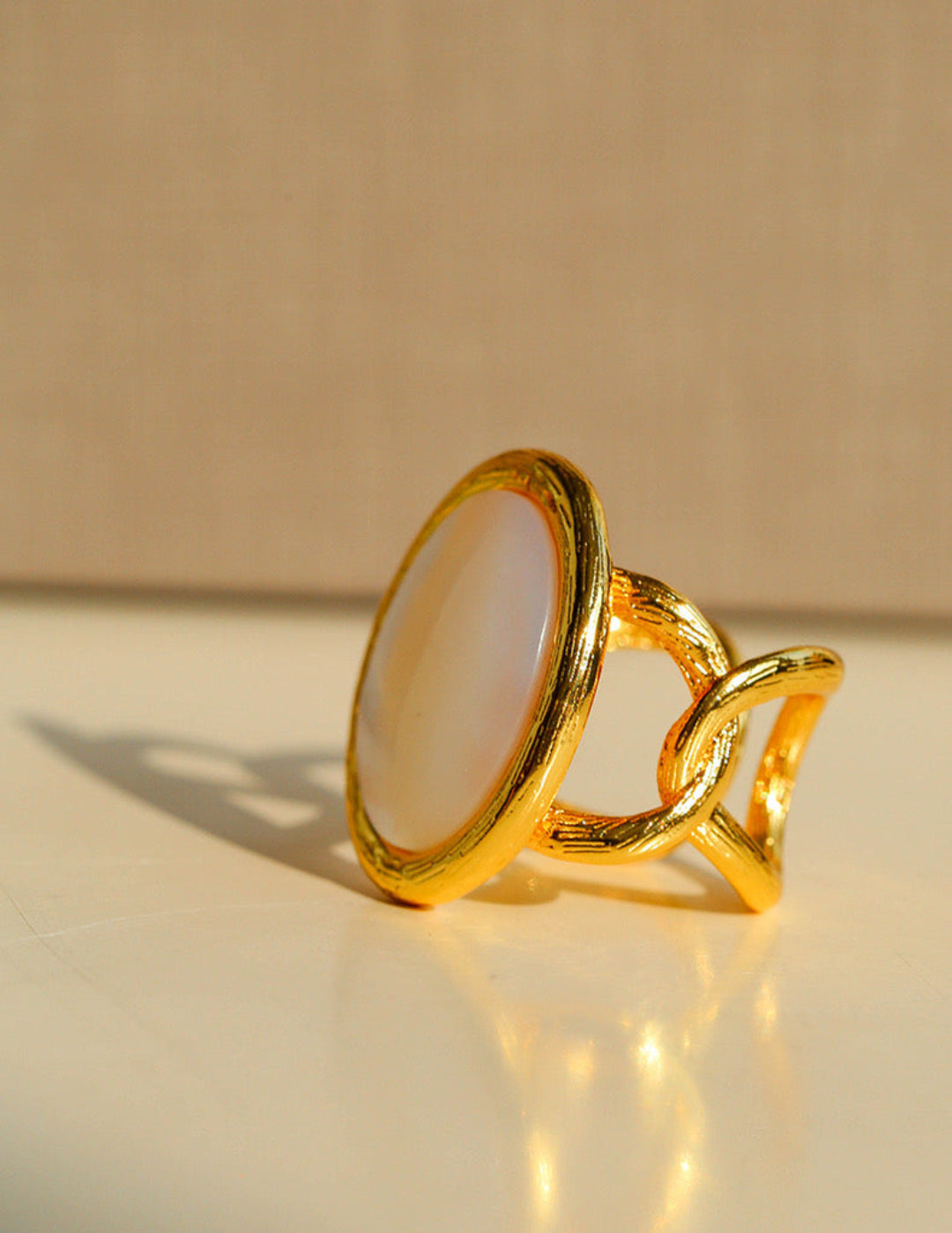 Oval White Mother of Pearl Open Ring