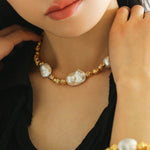 Metal Bean Natural Baroque Pearl Necklace