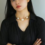 Metal Bean Natural Baroque Pearl Necklace