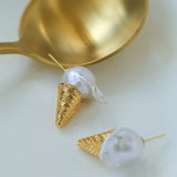 Natural Baroque pearl ice cream cone Earrings