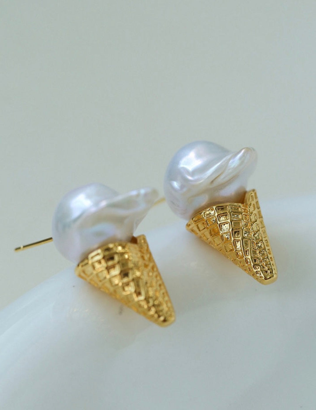 Natural Baroque pearl ice cream cone Earrings