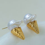 Natural Baroque pearl ice cream cone Earrings