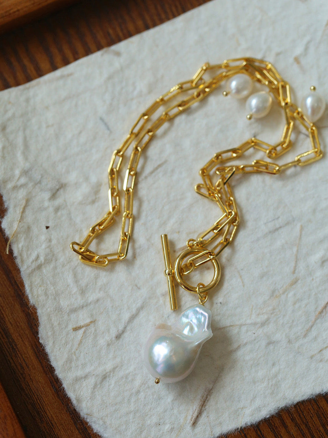 Natural Baroque Pearl Pendant Chain Necklace