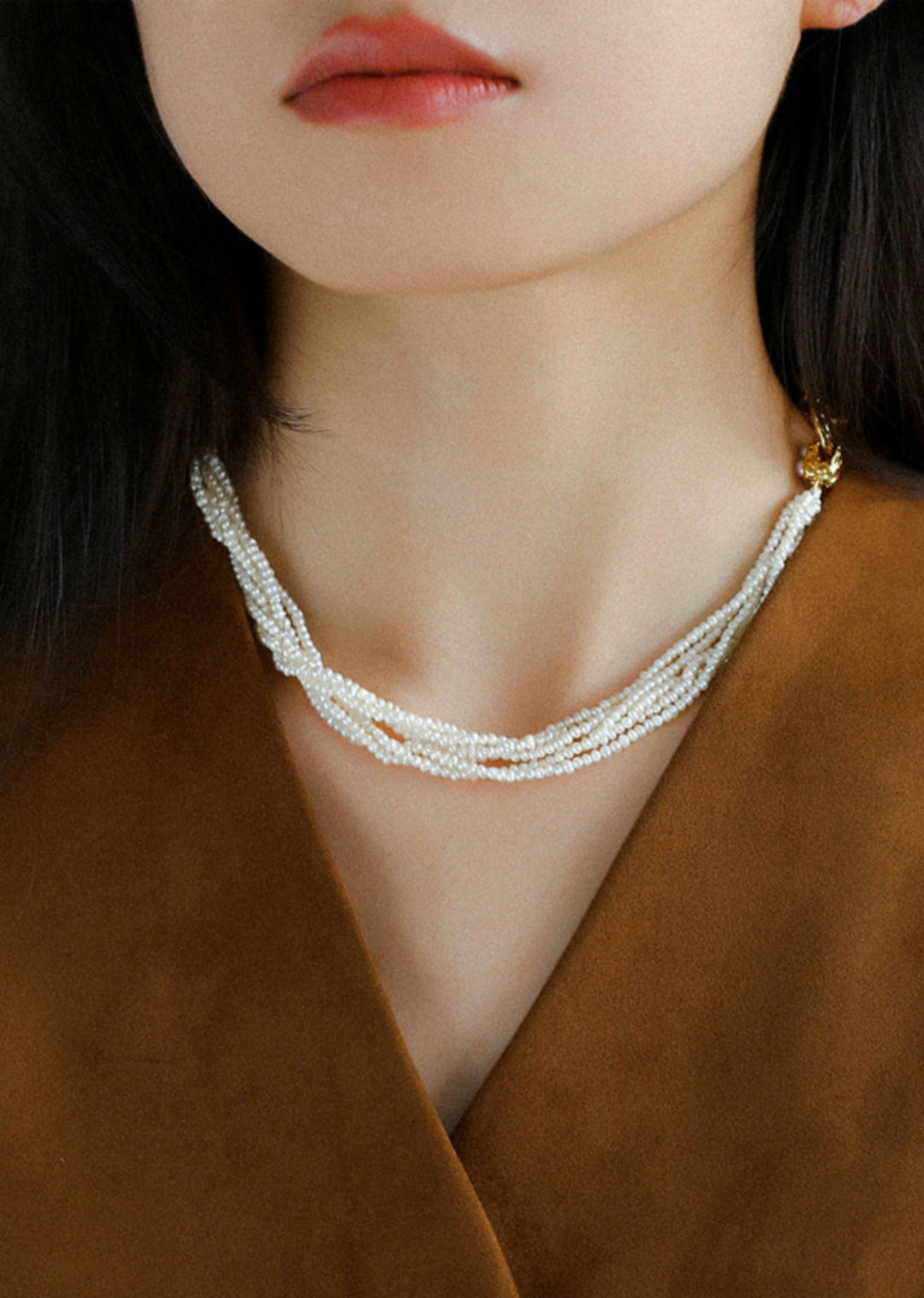 Vintage Multi-layered Natural Rice Pearl Necklace