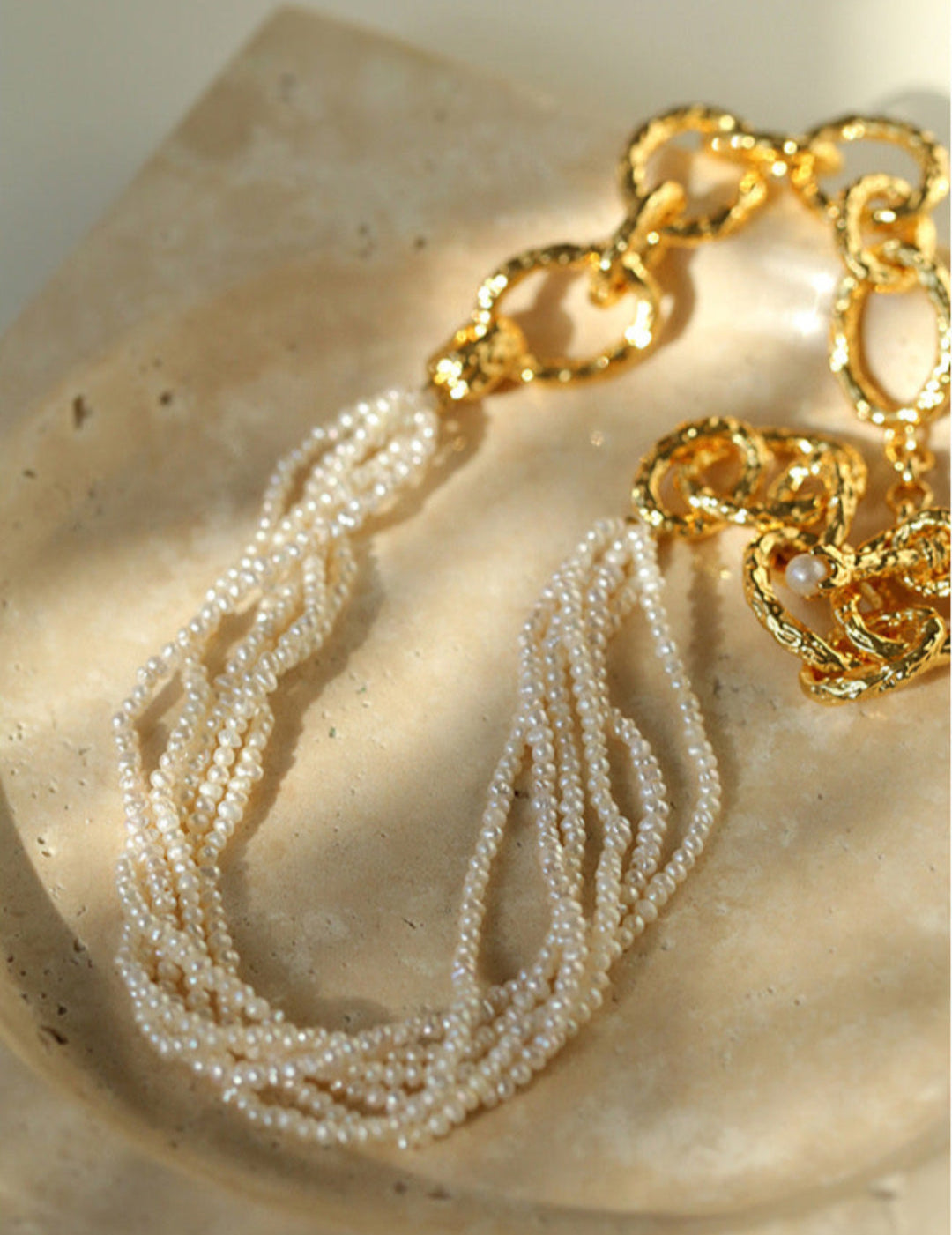 Vintage Multi-layered Natural Rice Pearl Necklace