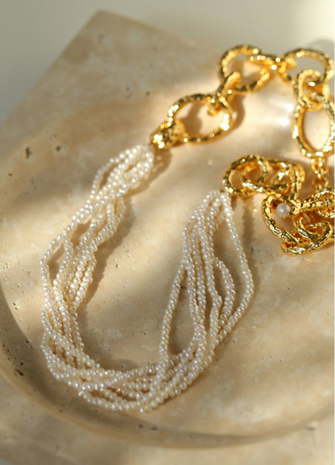 Vintage Multi-layered Natural Rice Pearl Necklace