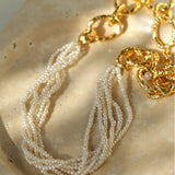 Vintage Multi-layered Natural Rice Pearl Necklace