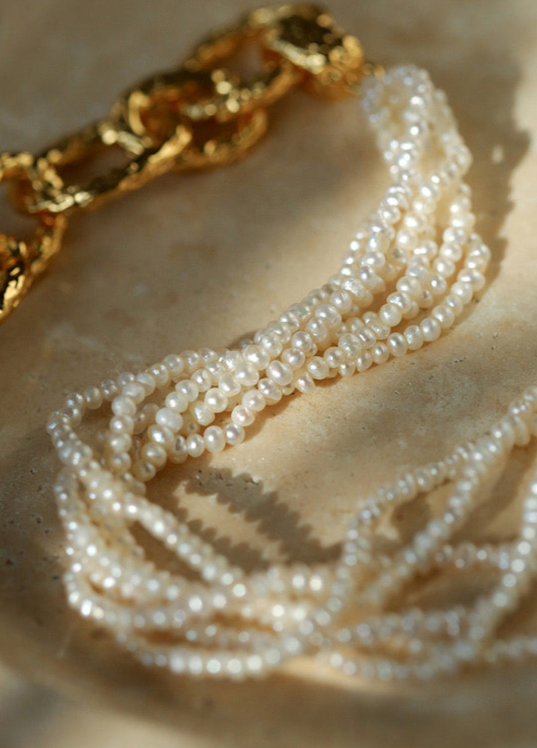 Vintage Multi-layered Natural Rice Pearl Necklace