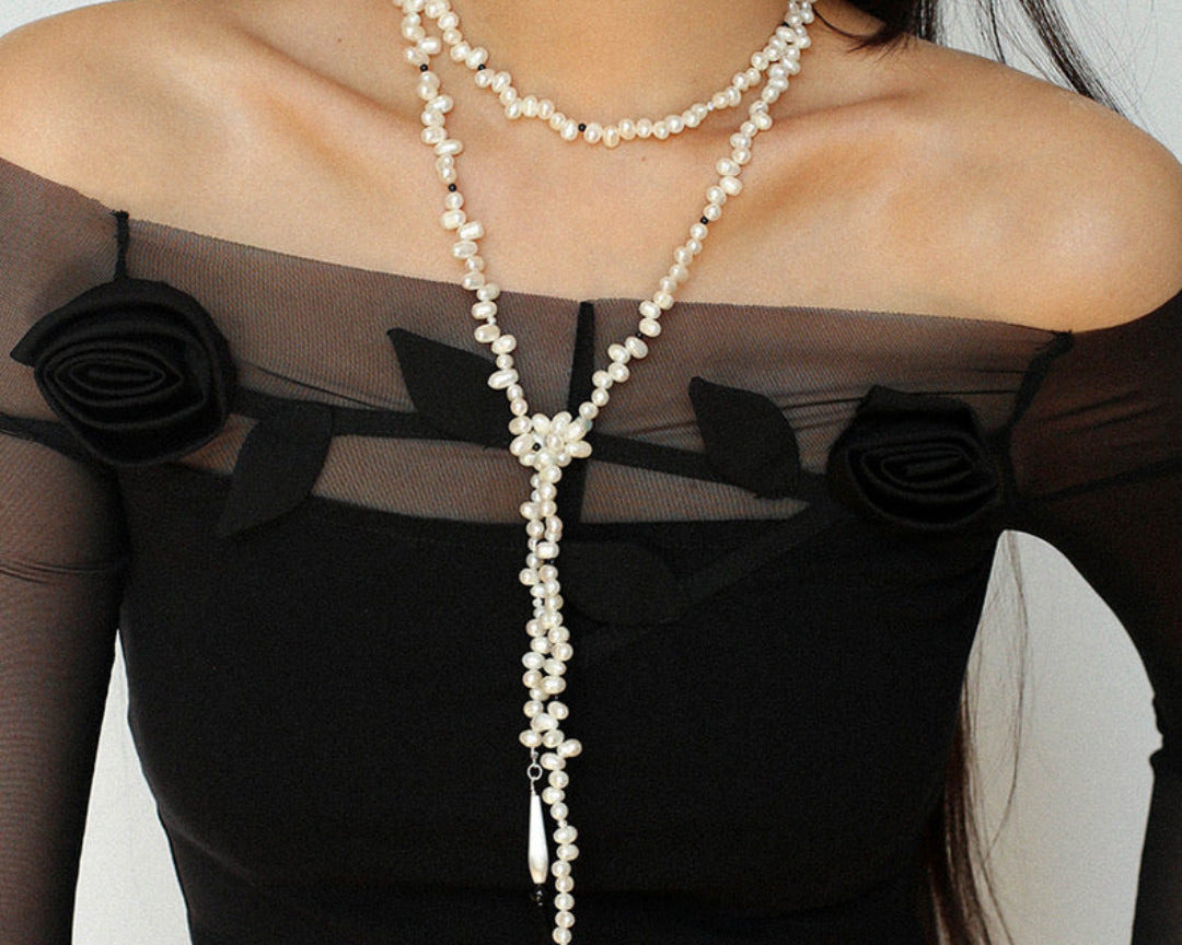 Interlaced Natural Pearl Long Necklace