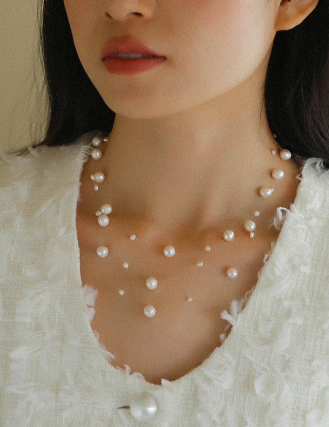 Three Layer Natural Freshwater Pearl Necklace 