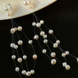 Suspended Handmade Invisible Thread Pearl Earrings