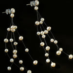 Suspended Handmade Invisible Thread Pearl Earrings