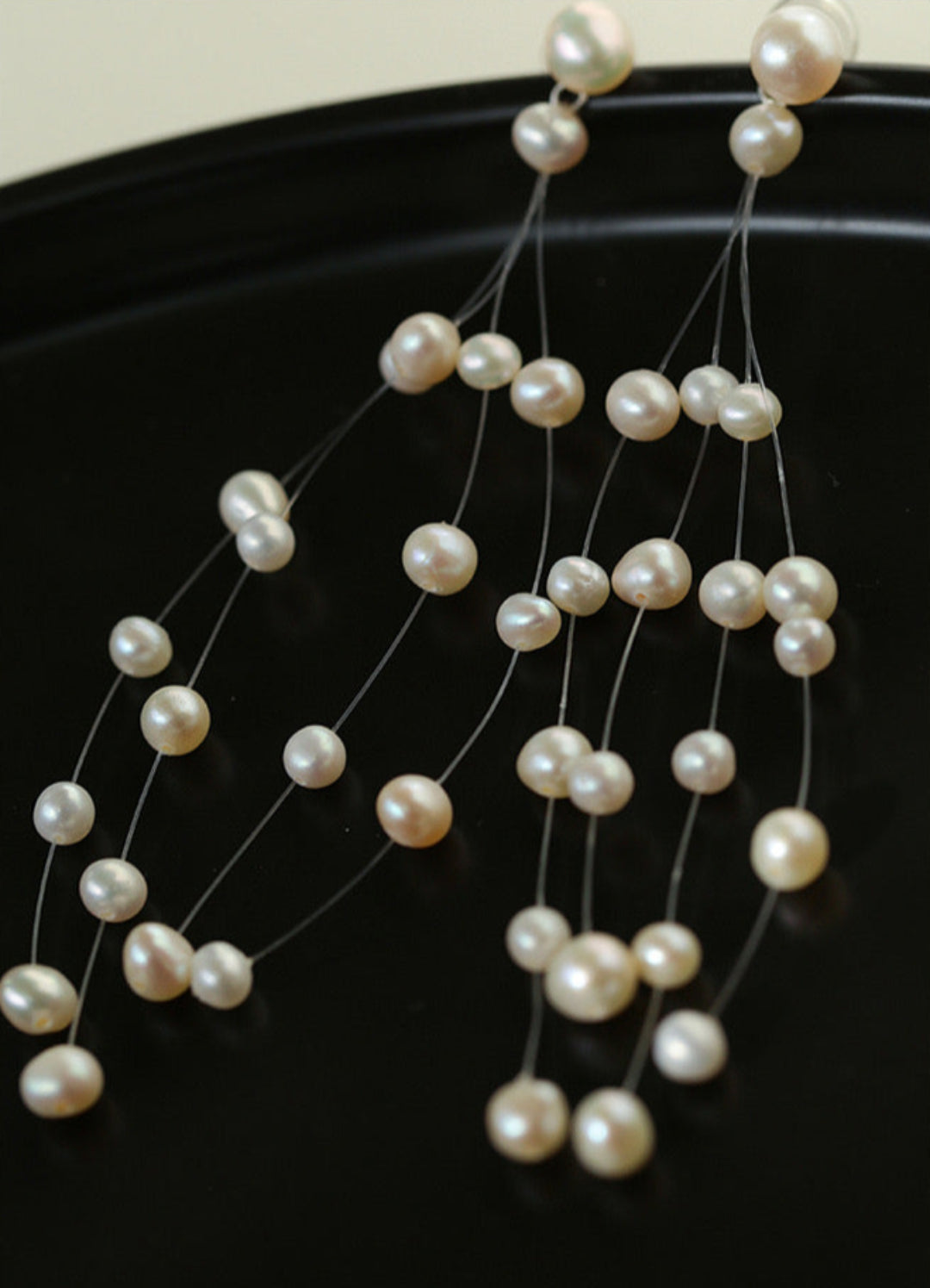 Suspended Handmade Invisible Thread Pearl Earrings