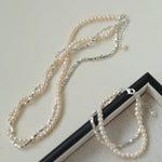 Natural Pearl Silver Bean Double Necklace