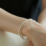 Natural Pearl Silver Bean Double Bracelet