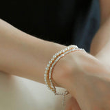 Natural Pearl Silver Bean Double Bracelet