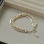 Natural Pearl Silver Bean Double Bracelet