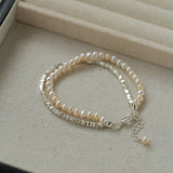 Natural Pearl Silver Bean Double Bracelet