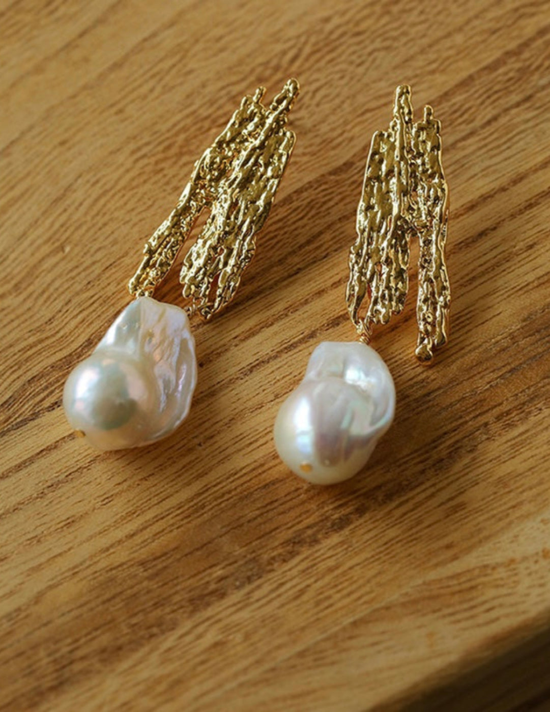 Vintage Lava Texture Natural Baroque Pearl Earrings