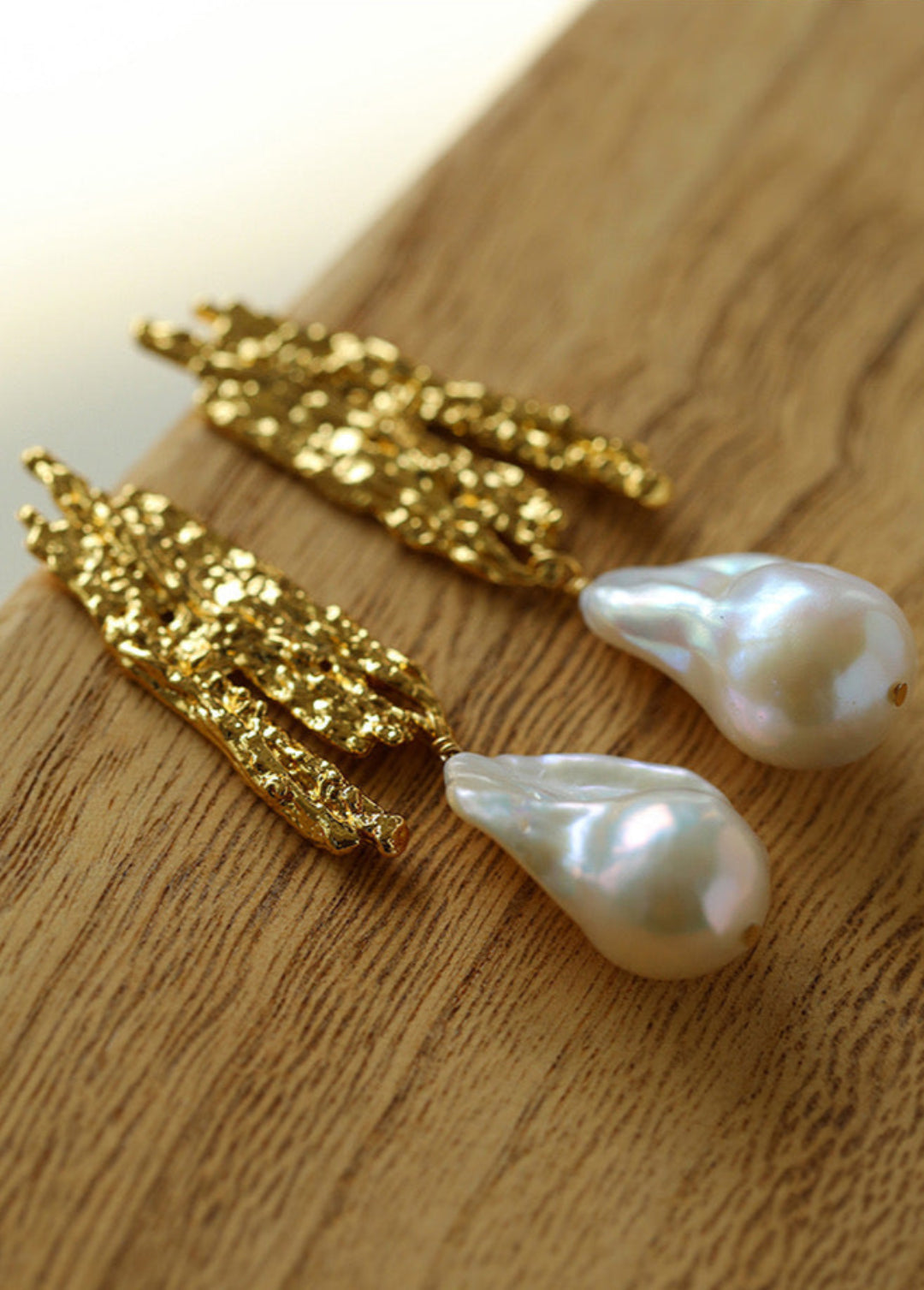 Vintage Lava Texture Natural Baroque Pearl Earrings