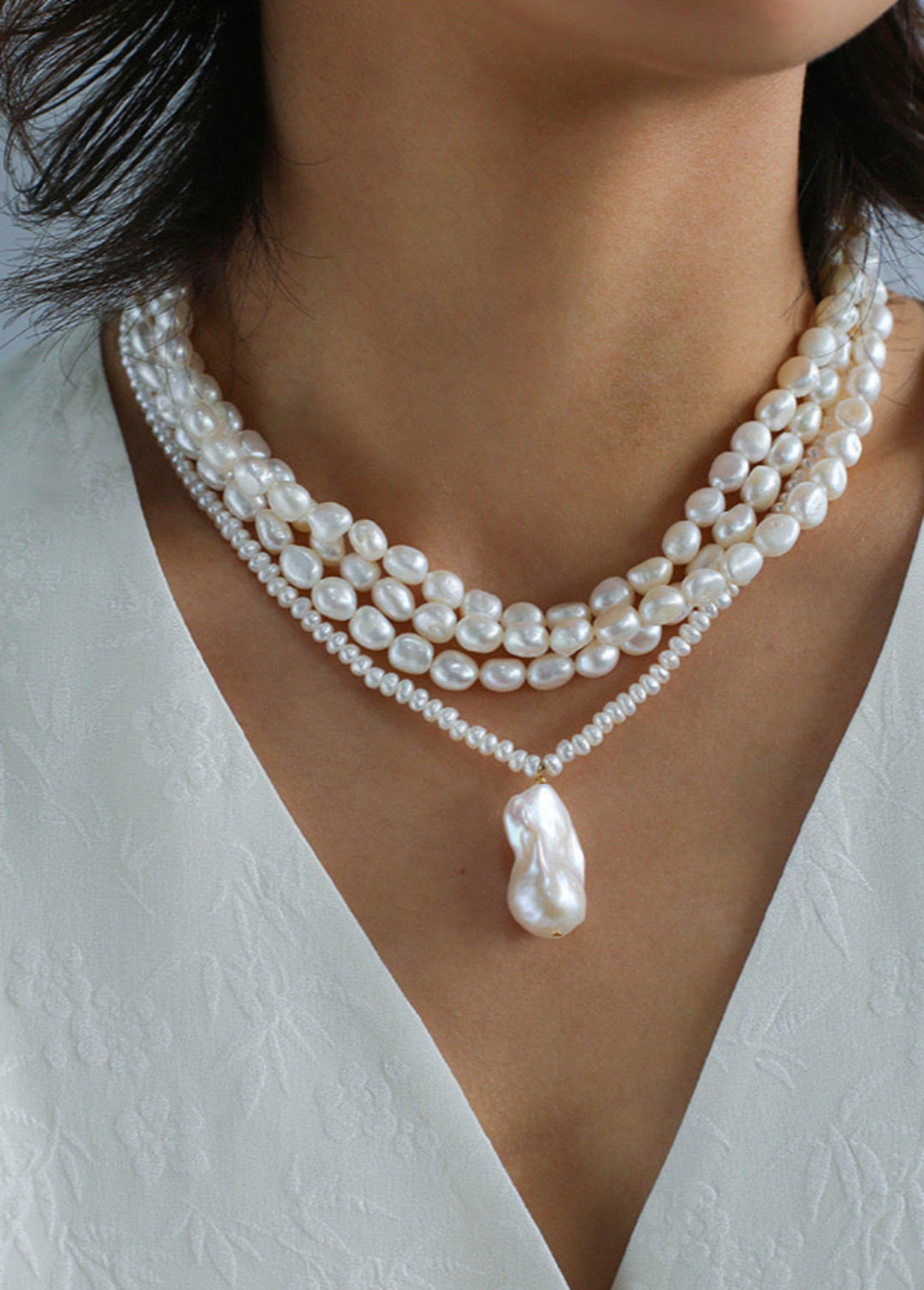 Vintage French Baroque Pearl Multilayer Necklace