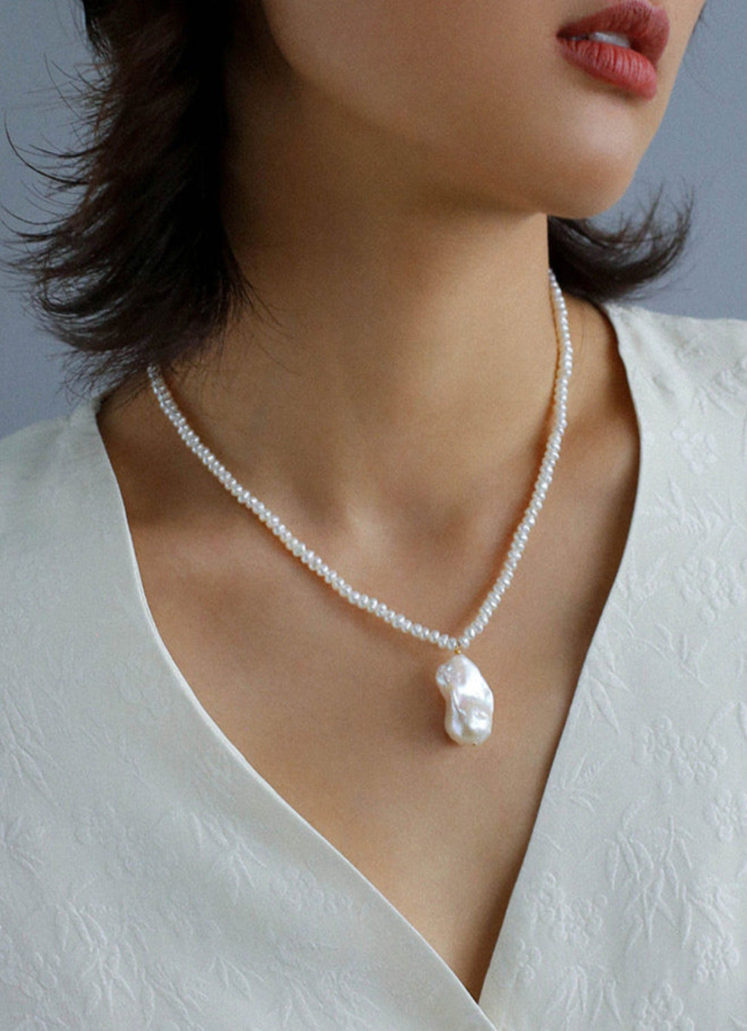 Simple Natural Baroque Pearl Rice Bead Necklace