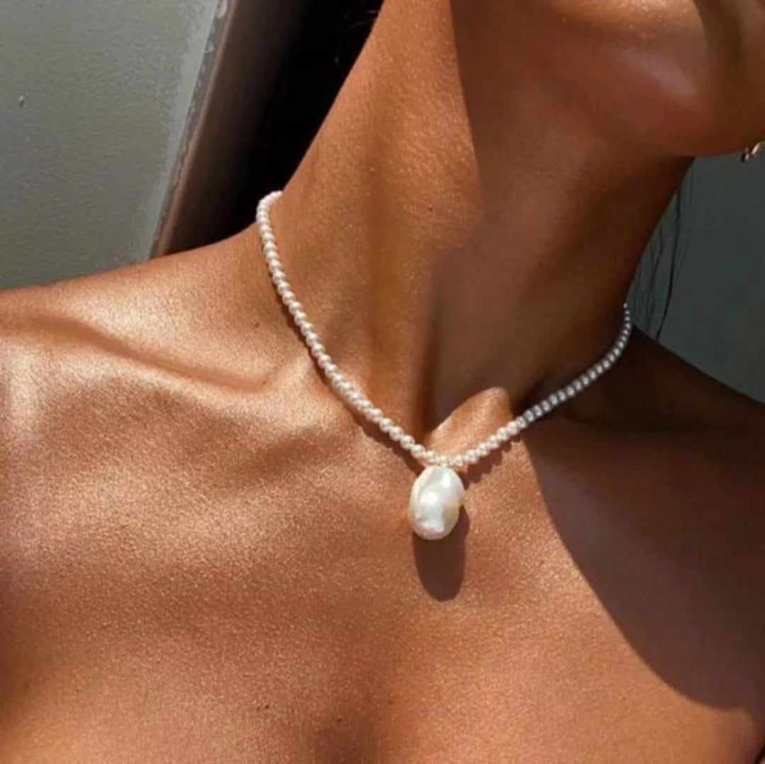 Simple Natural Baroque Pearl Rice Bead Necklace