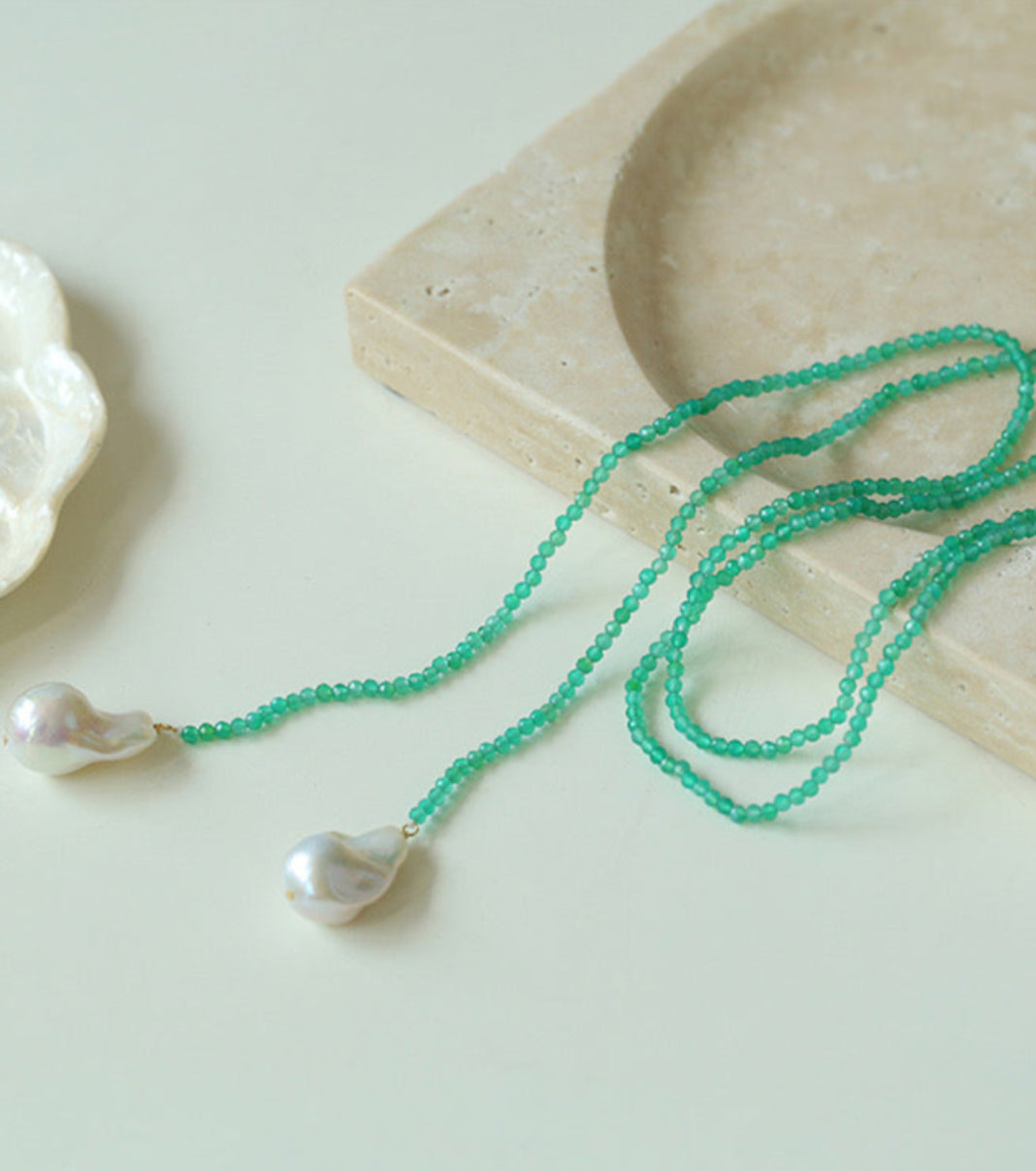 Natural Baroque Pearl Green Agate Beaded Necklace