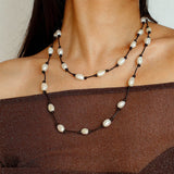 Long Handmade Leather Rope Natural Pearl Necklace