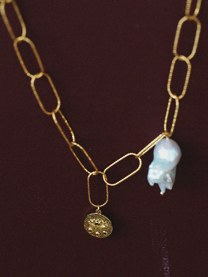 Metal Chain Baroque Pearl Pendant Necklace gembea jewelry