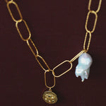 Metal Chain Baroque Pearl Pendant Necklace gembea jewelry