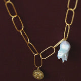 Metal Chain Baroque Pearl Pendant Necklace gembea jewelry