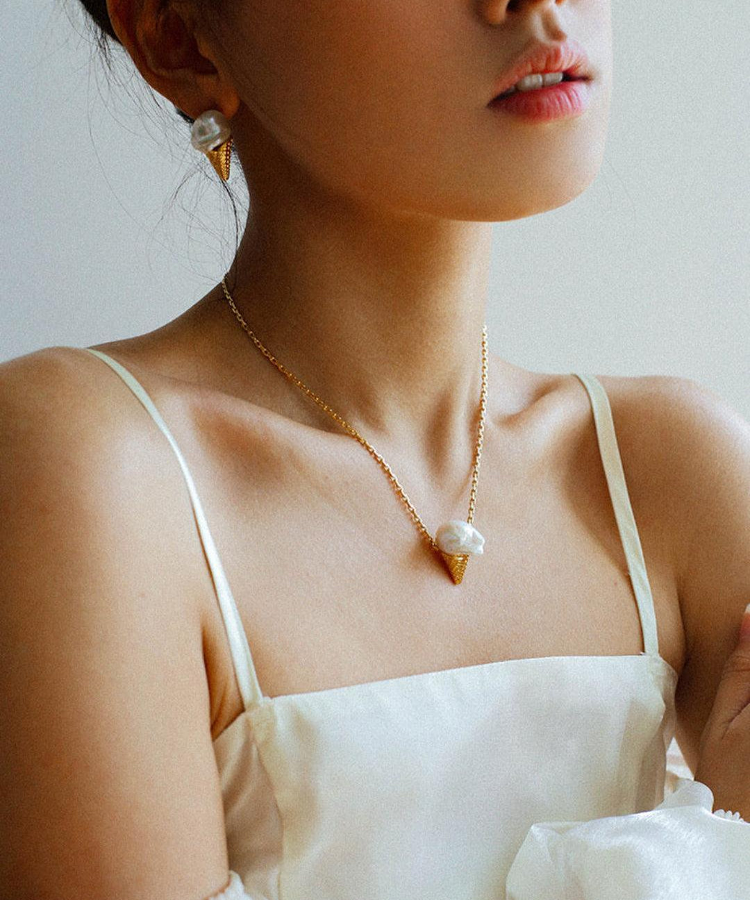 Natural Baroque pearl ice cream cone Earrings - Gembea Jewelry